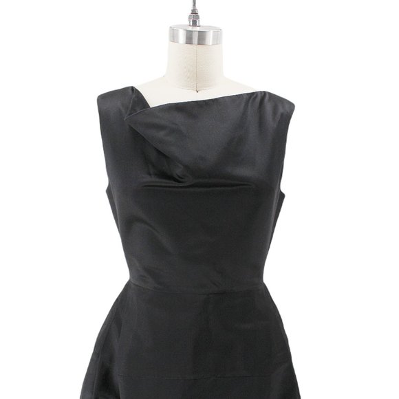 Gary Graham Black Silk Asymmetric Dress Sleeveless Draped Front Bell Skirt 2/S - Picture 2 of 15